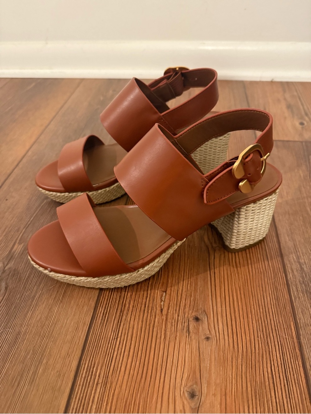 AEROSOLES Cognac Tan Platform Block Heel Sandals